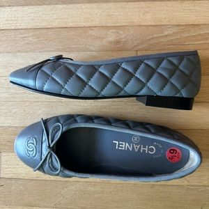 Chanel gray quilted ballet flats.